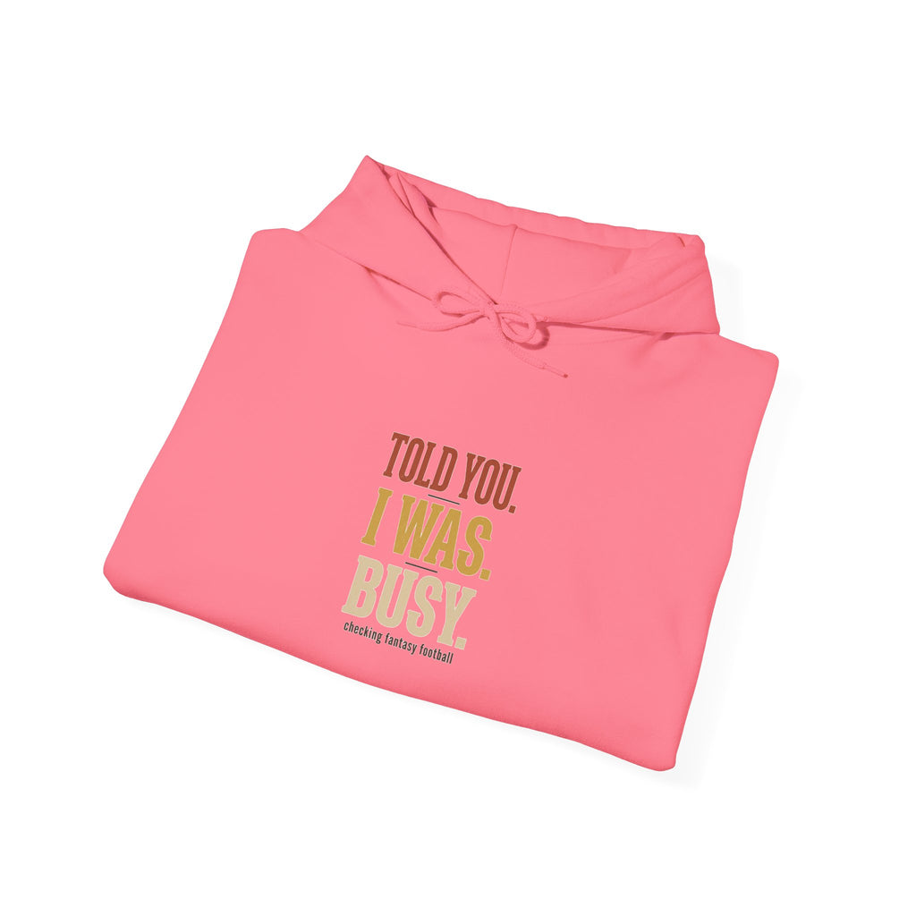 Told You I Was Busy Hoodie — Minimalist Text Graphic Pullover