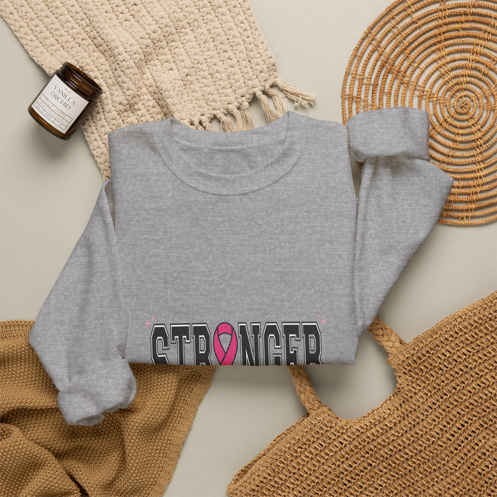 Stronger Together ribbon Crewneck Sweatshirt | Breast Cancer Awareness, Pink Typography