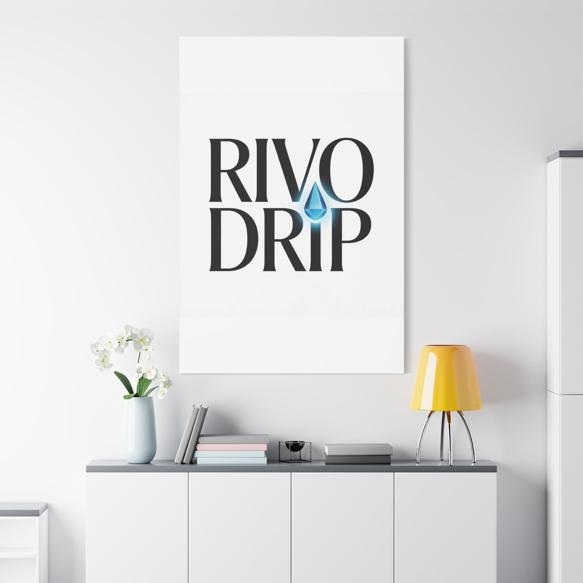 Personalize Logo Matte Canvas Print — Stretched Wall Art with Blue Droplet