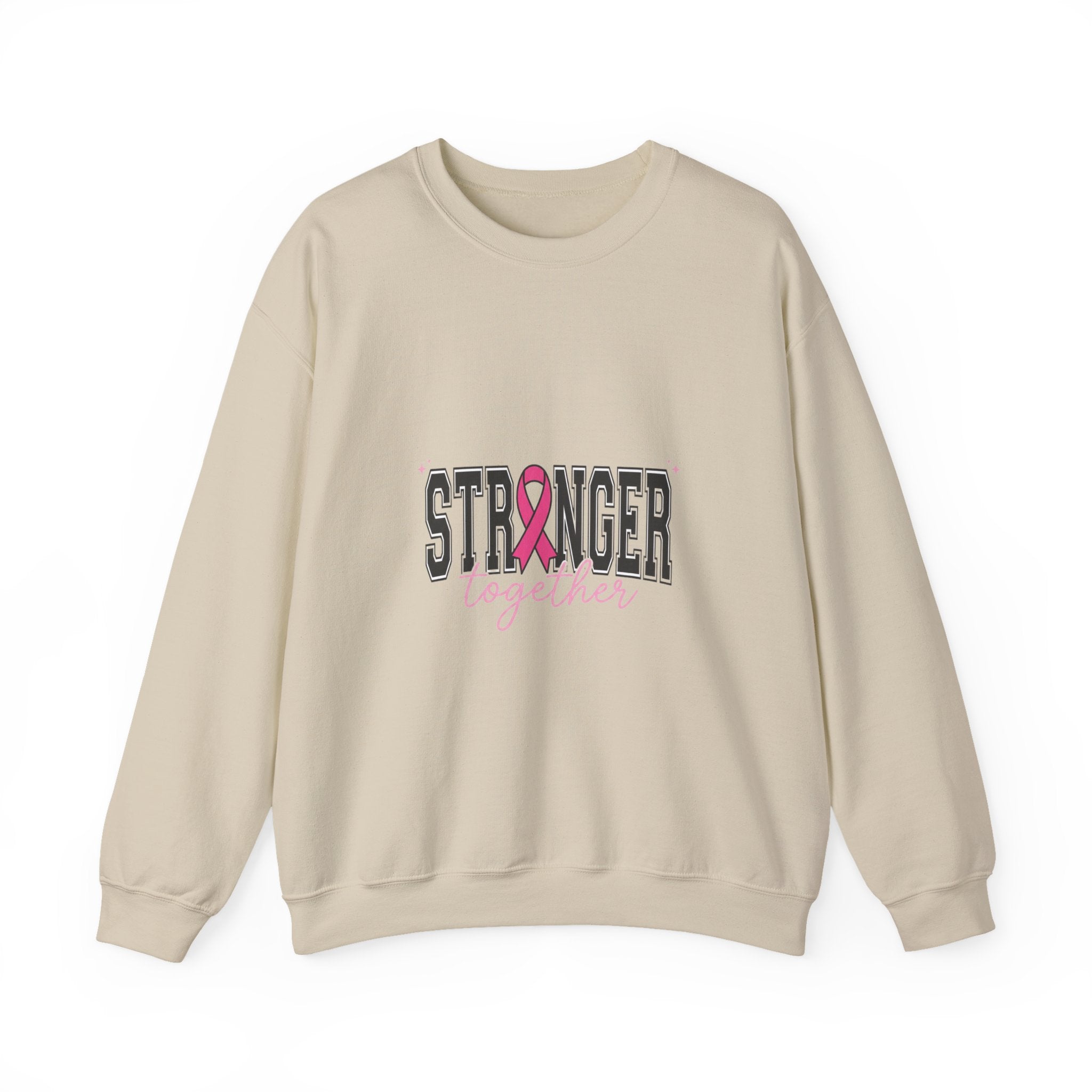 Stronger Together ribbon Crewneck Sweatshirt | Breast Cancer Awareness, Pink Typography