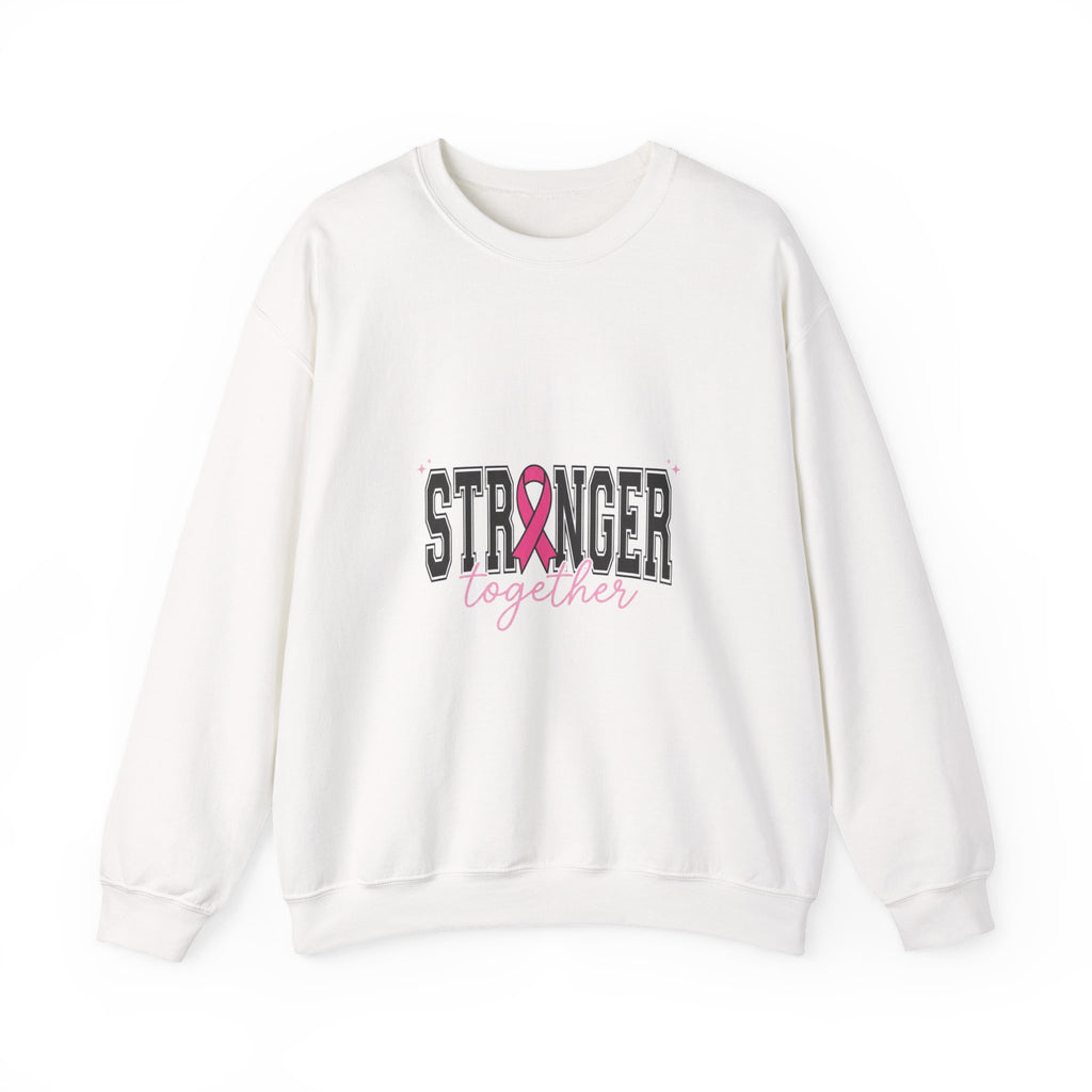 Stronger Together ribbon Crewneck Sweatshirt | Breast Cancer Awareness, Pink Typography
