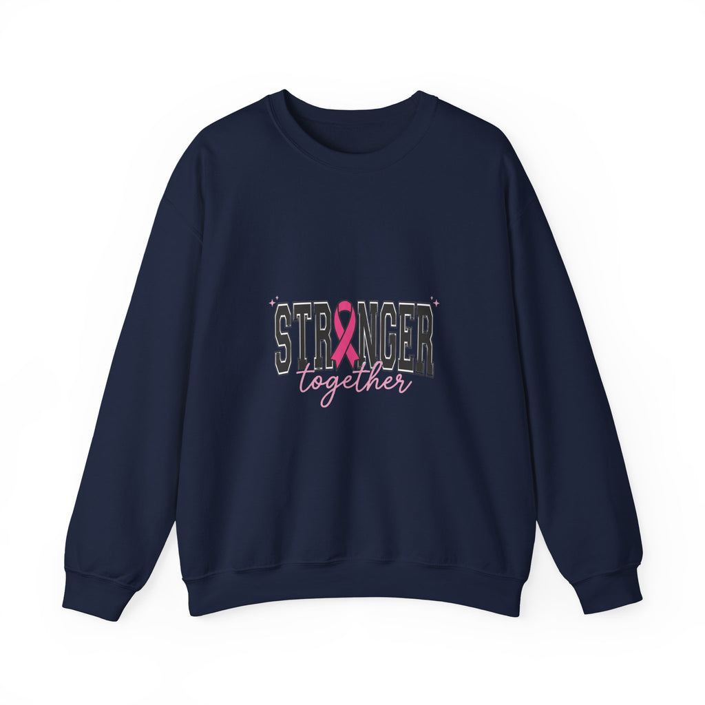 Stronger Together ribbon Crewneck Sweatshirt | Breast Cancer Awareness, Pink Typography
