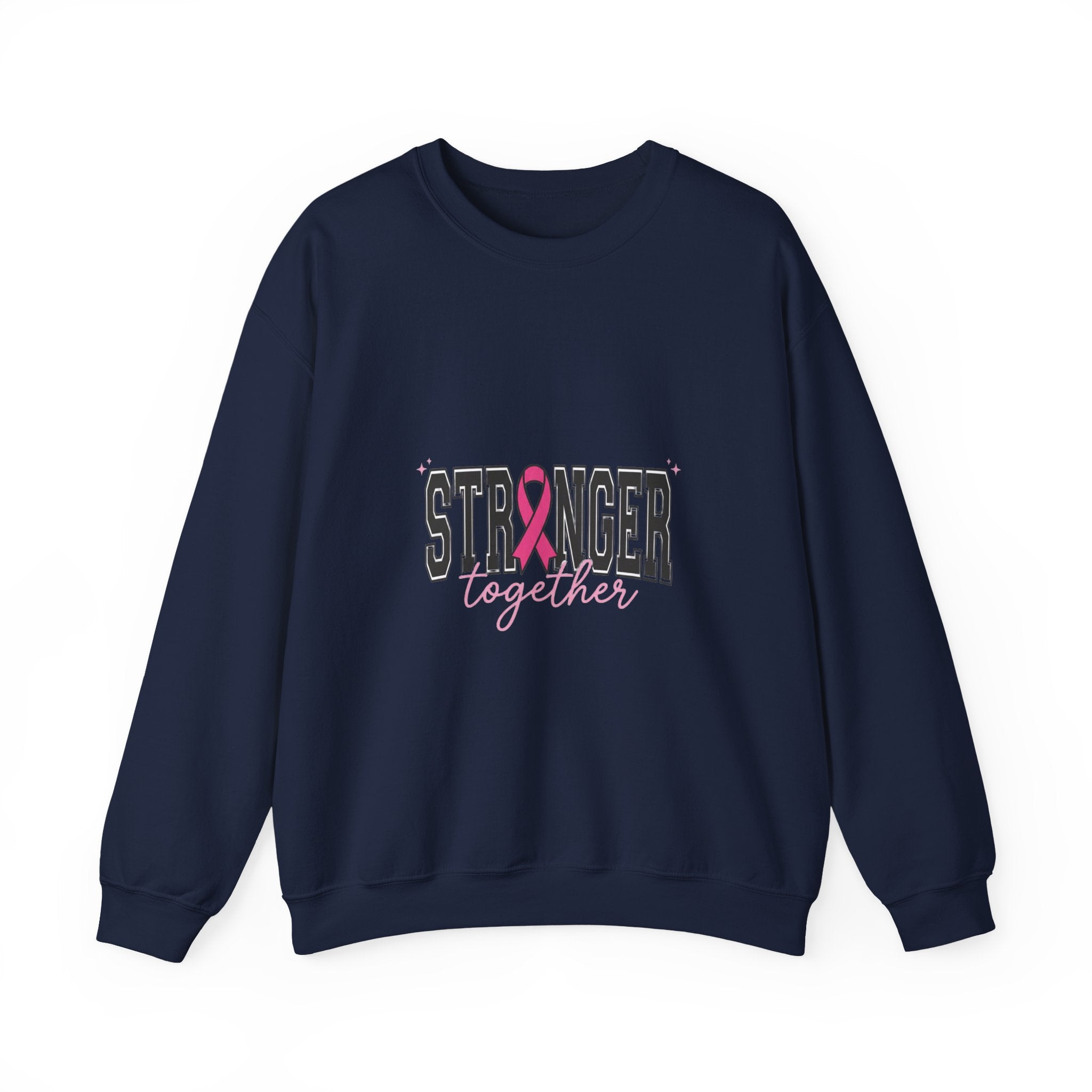 Stronger Together ribbon Crewneck Sweatshirt | Breast Cancer Awareness, Pink Typography