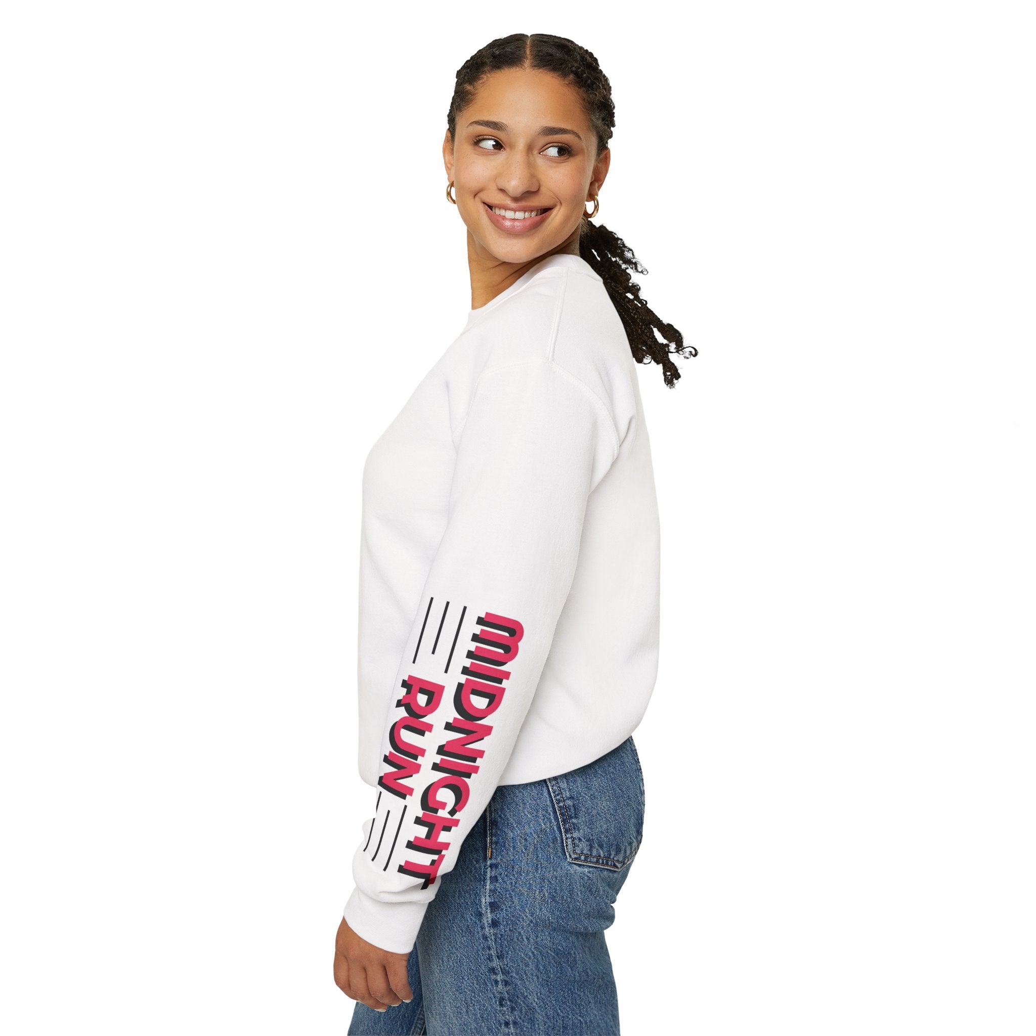 City Nights Crewneck Sweatshirt — 'Run / Midnight' Urban Skyline Graphic