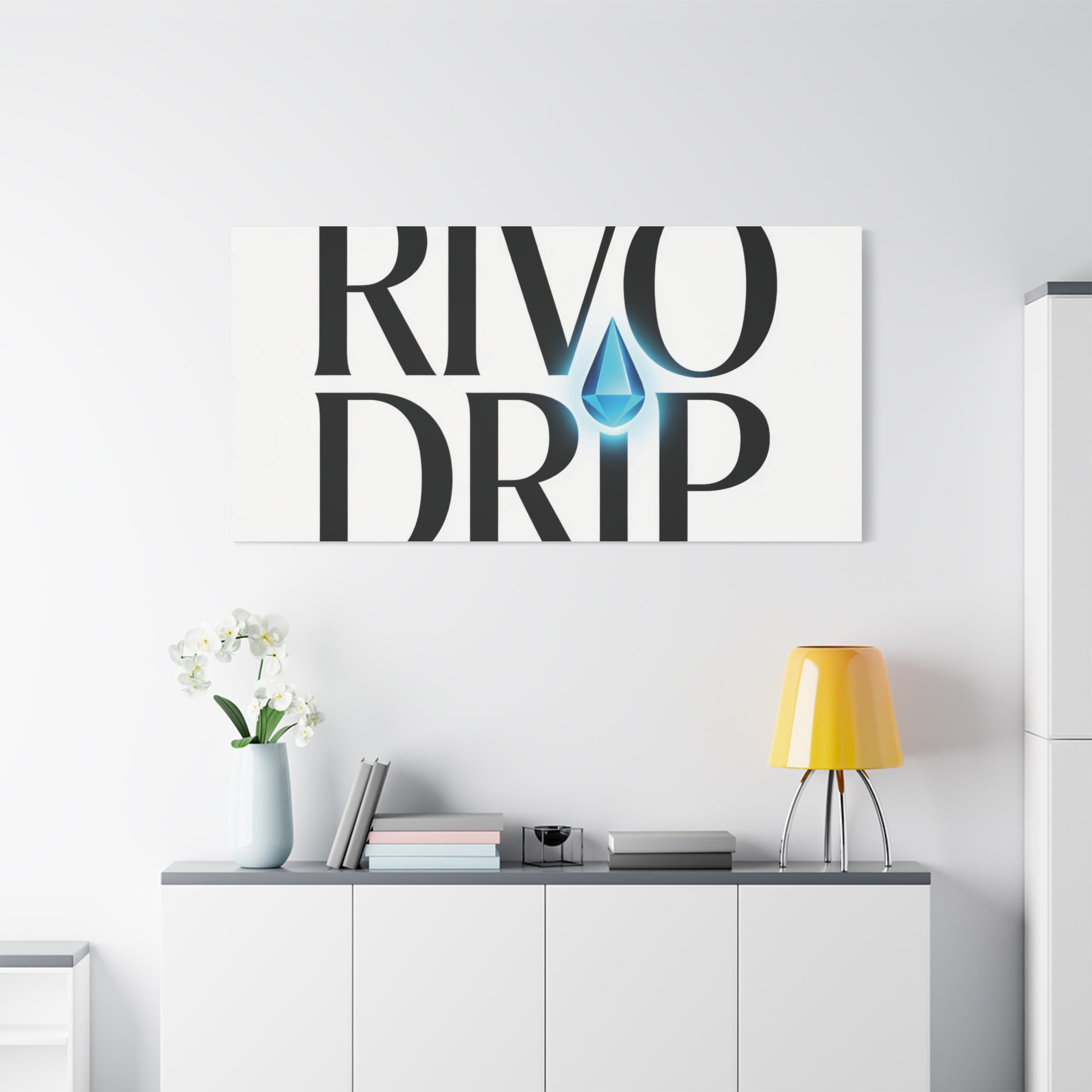 Personalize Logo Matte Canvas Print — Stretched Wall Art with Blue Droplet
