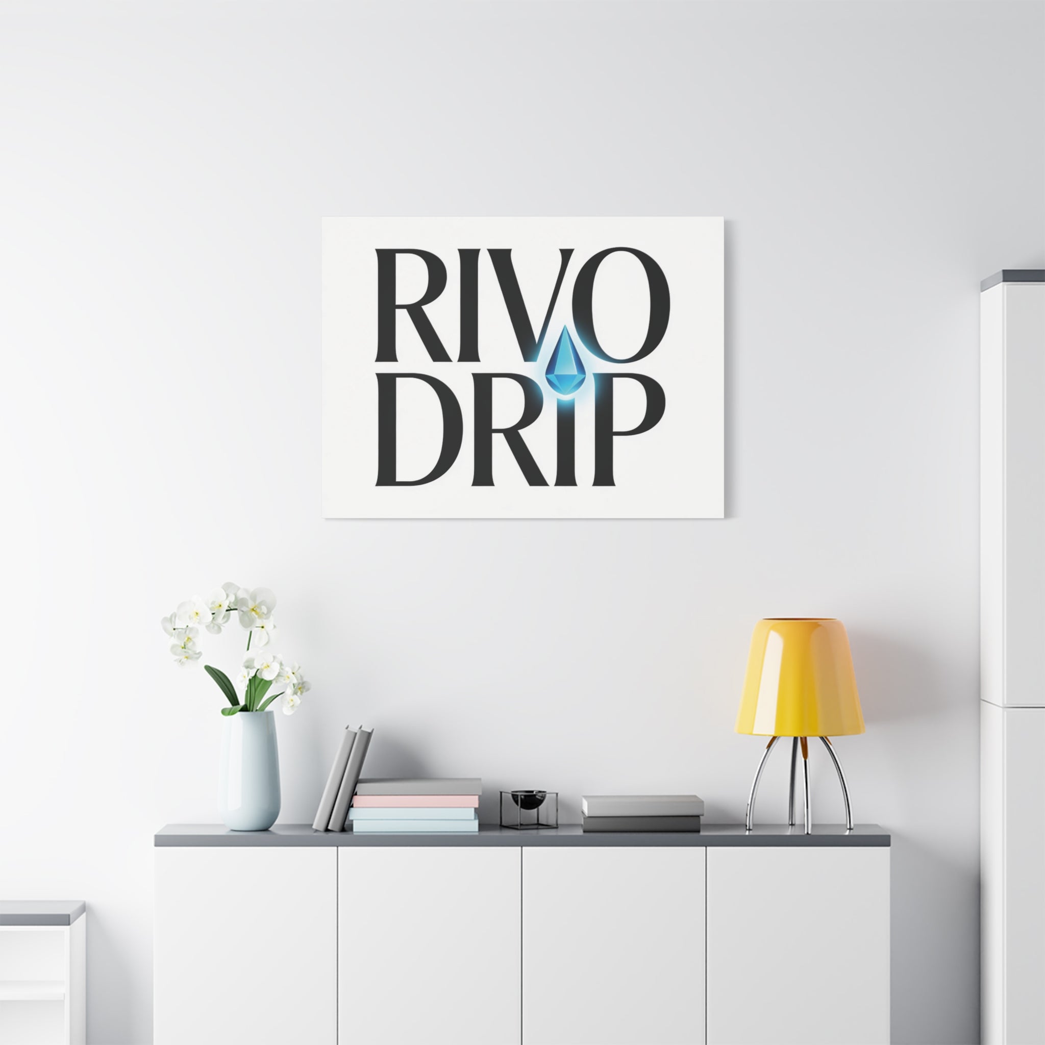 Personalize Logo Matte Canvas Print — Stretched Wall Art with Blue Droplet