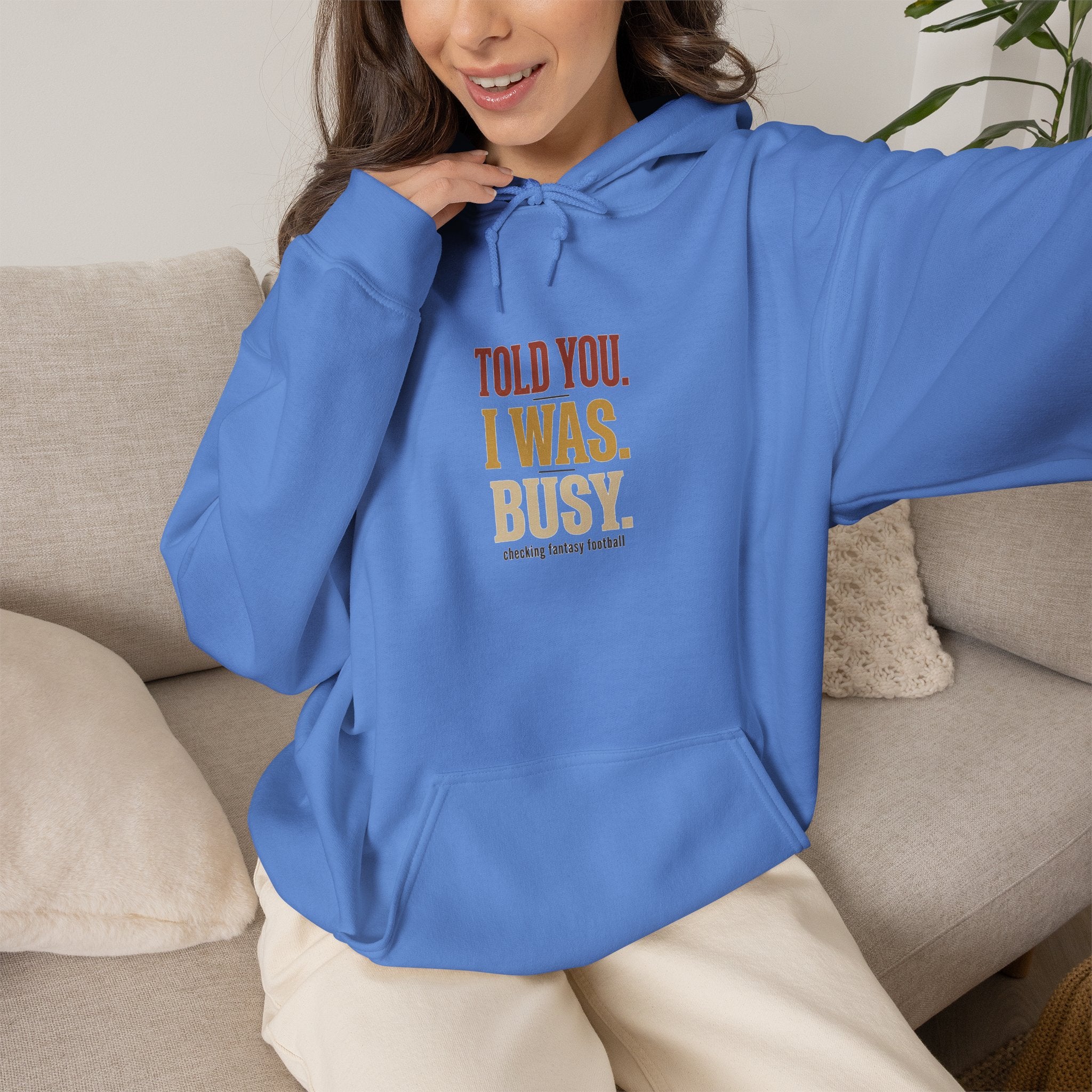 Told You I Was Busy Hoodie — Minimalist Text Graphic Pullover