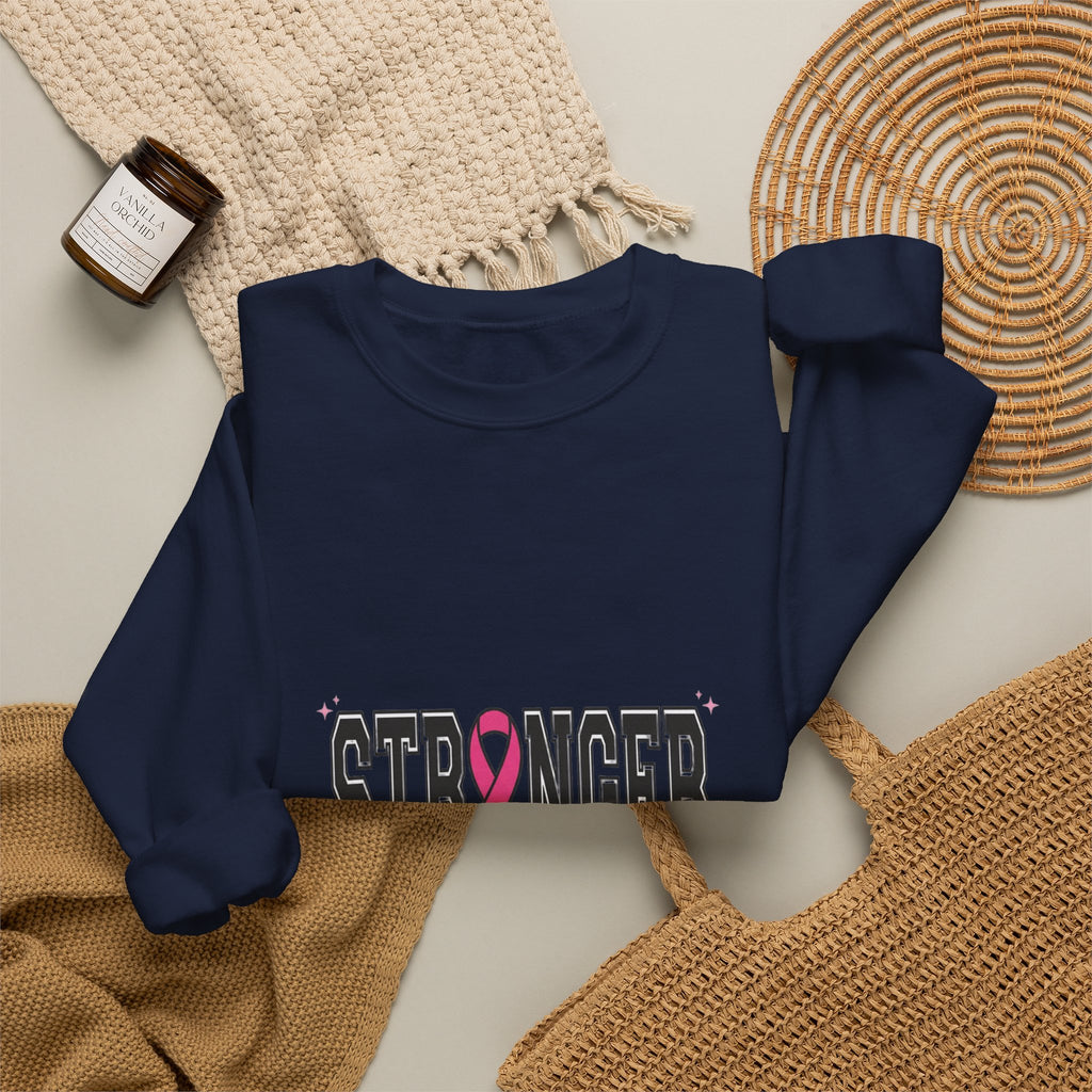 Stronger Together ribbon Crewneck Sweatshirt | Breast Cancer Awareness, Pink Typography