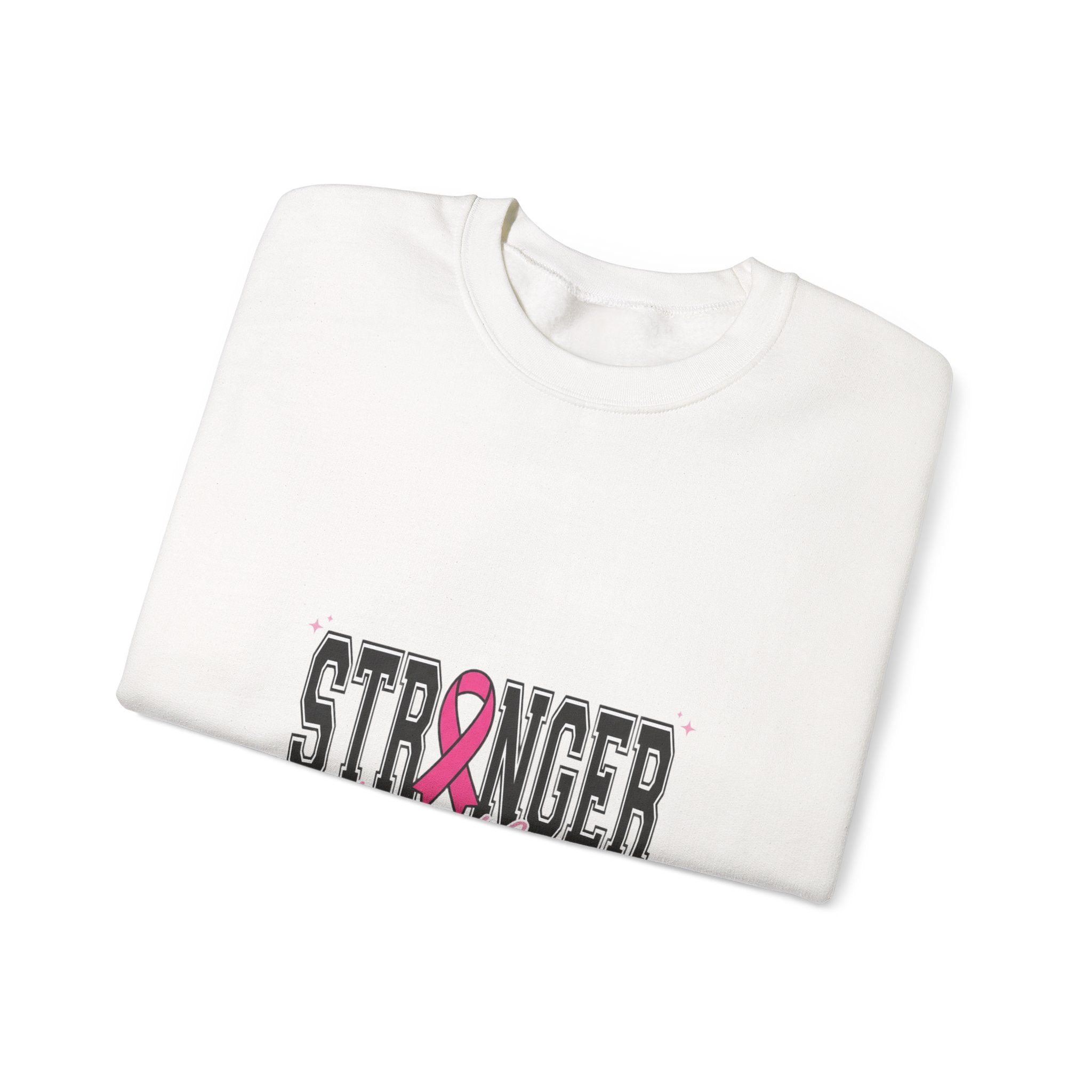 Stronger Together ribbon Crewneck Sweatshirt | Breast Cancer Awareness, Pink Typography