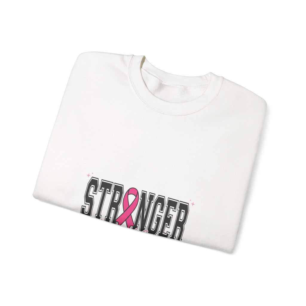 Stronger Together ribbon Crewneck Sweatshirt | Breast Cancer Awareness, Pink Typography