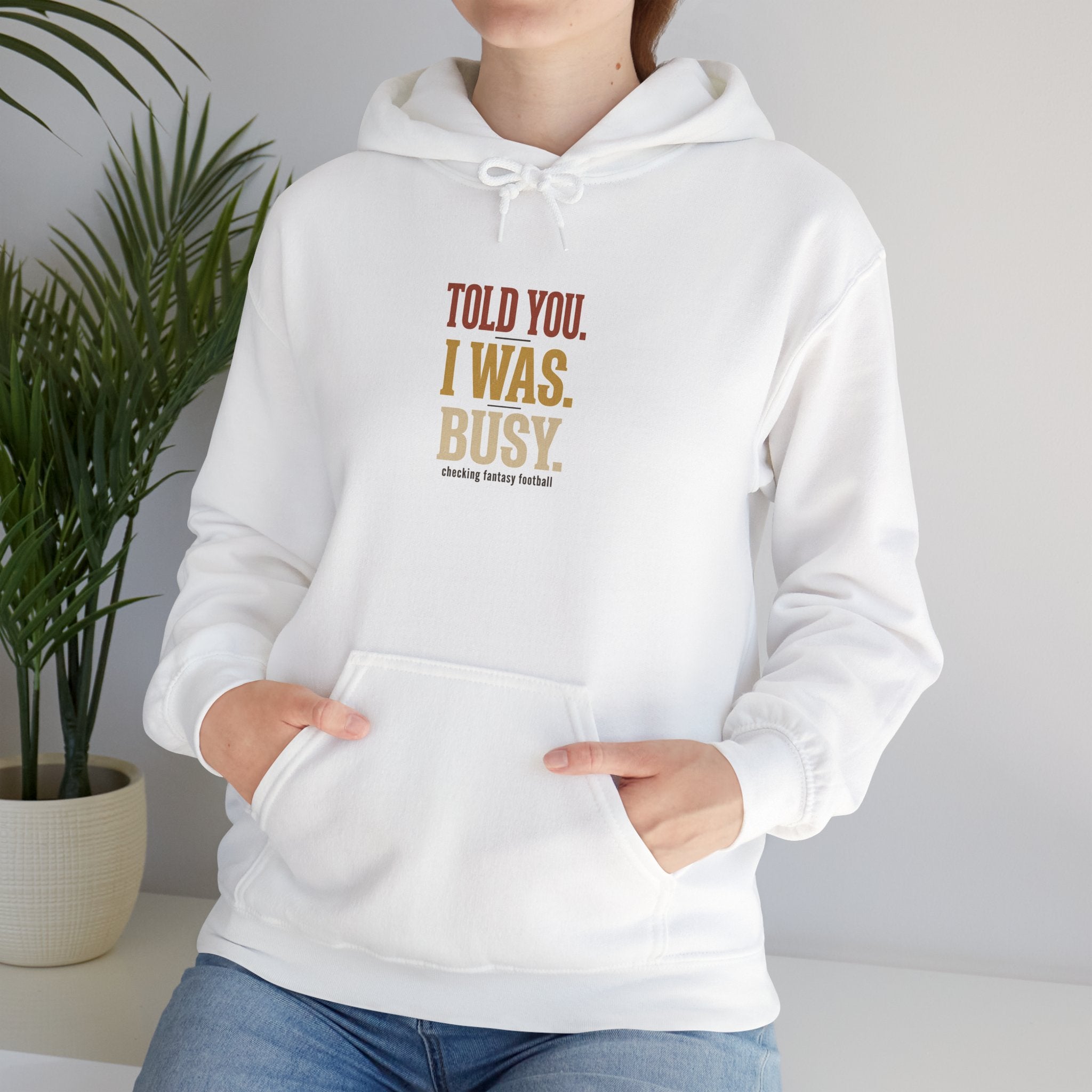 Told You I Was Busy Hoodie — Minimalist Text Graphic Pullover