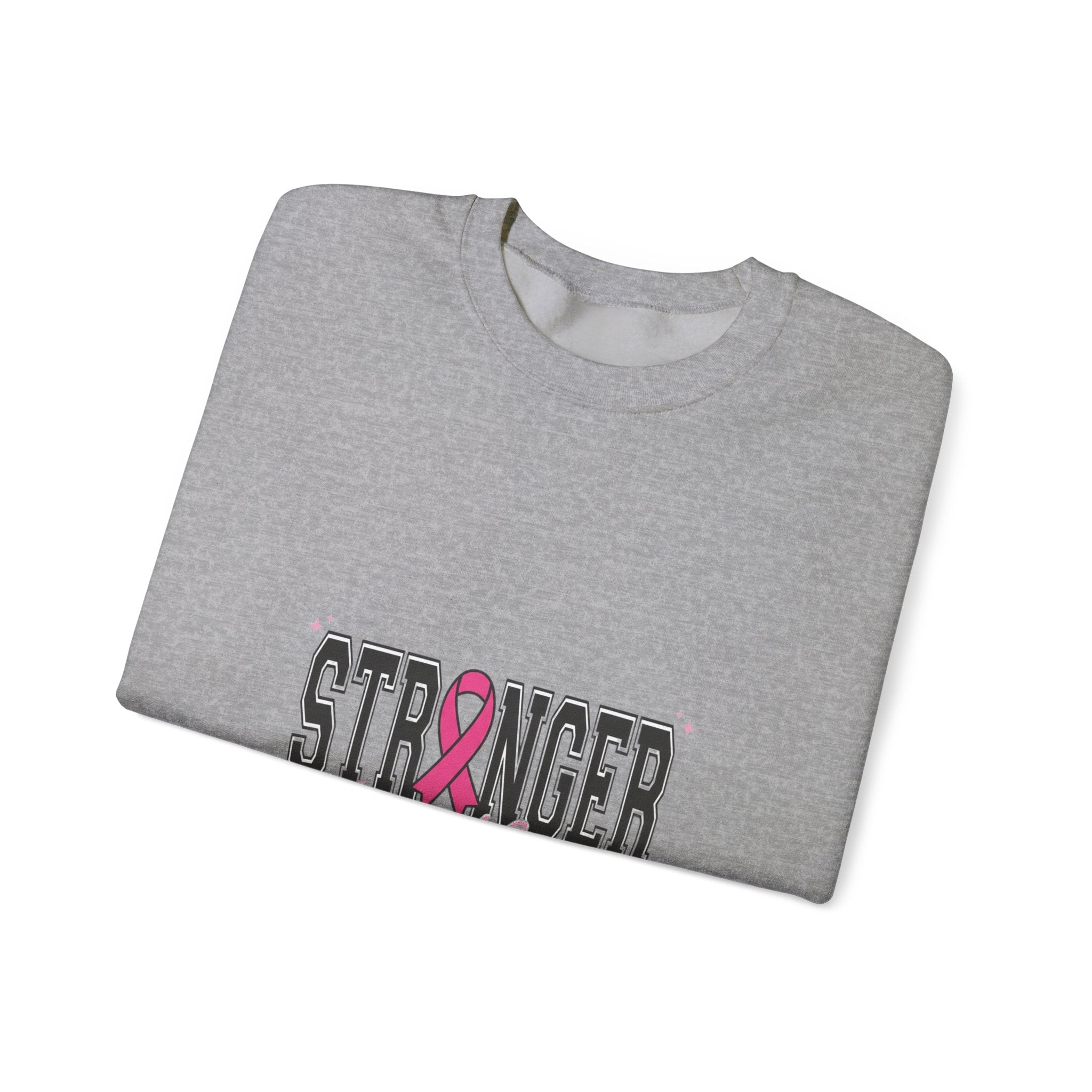 Stronger Together ribbon Crewneck Sweatshirt | Breast Cancer Awareness, Pink Typography