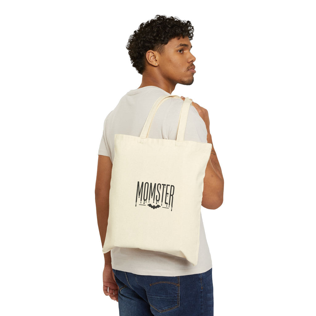 Momster vampire lettering tote | Halloween mom tote, bats purple orange accents