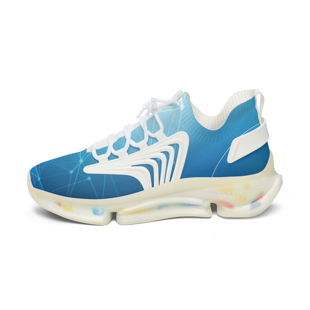 Mesh Sneakers — Blue Geo Network Athletic Shoes for Women