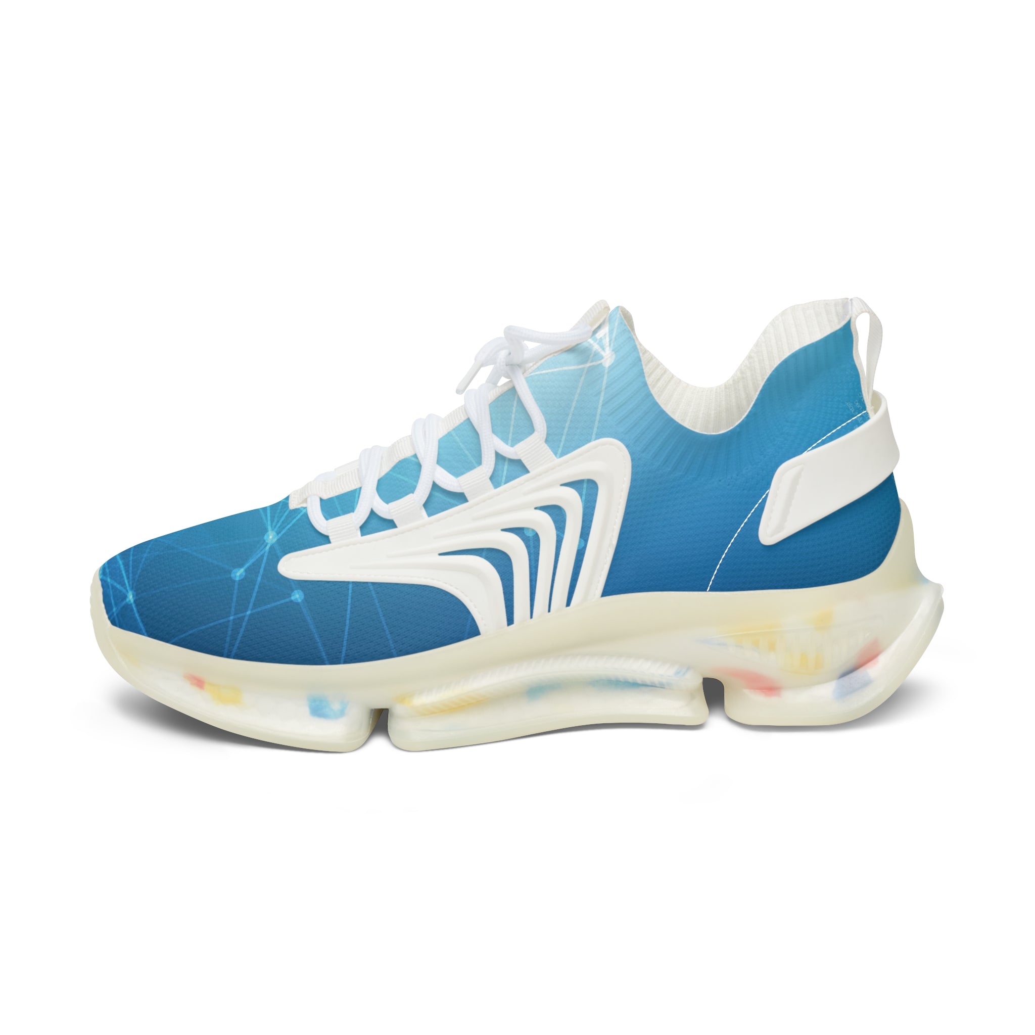 Mesh Sneakers — Blue Geo Network Athletic Shoes for Women