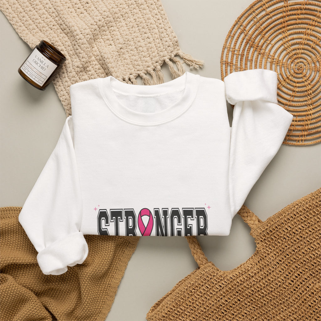 Stronger Together ribbon Crewneck Sweatshirt | Breast Cancer Awareness, Pink Typography