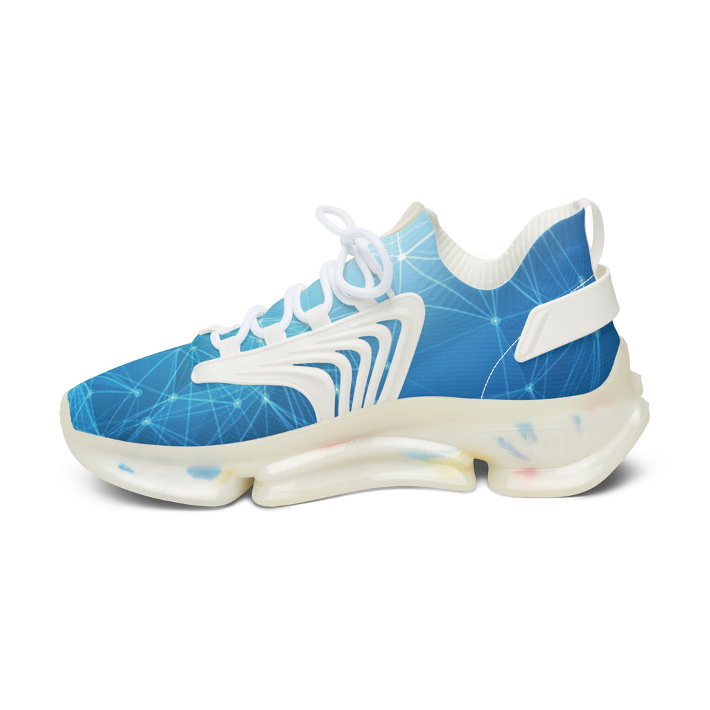 Mesh Sneakers — Blue Geo Network Athletic Shoes for Women