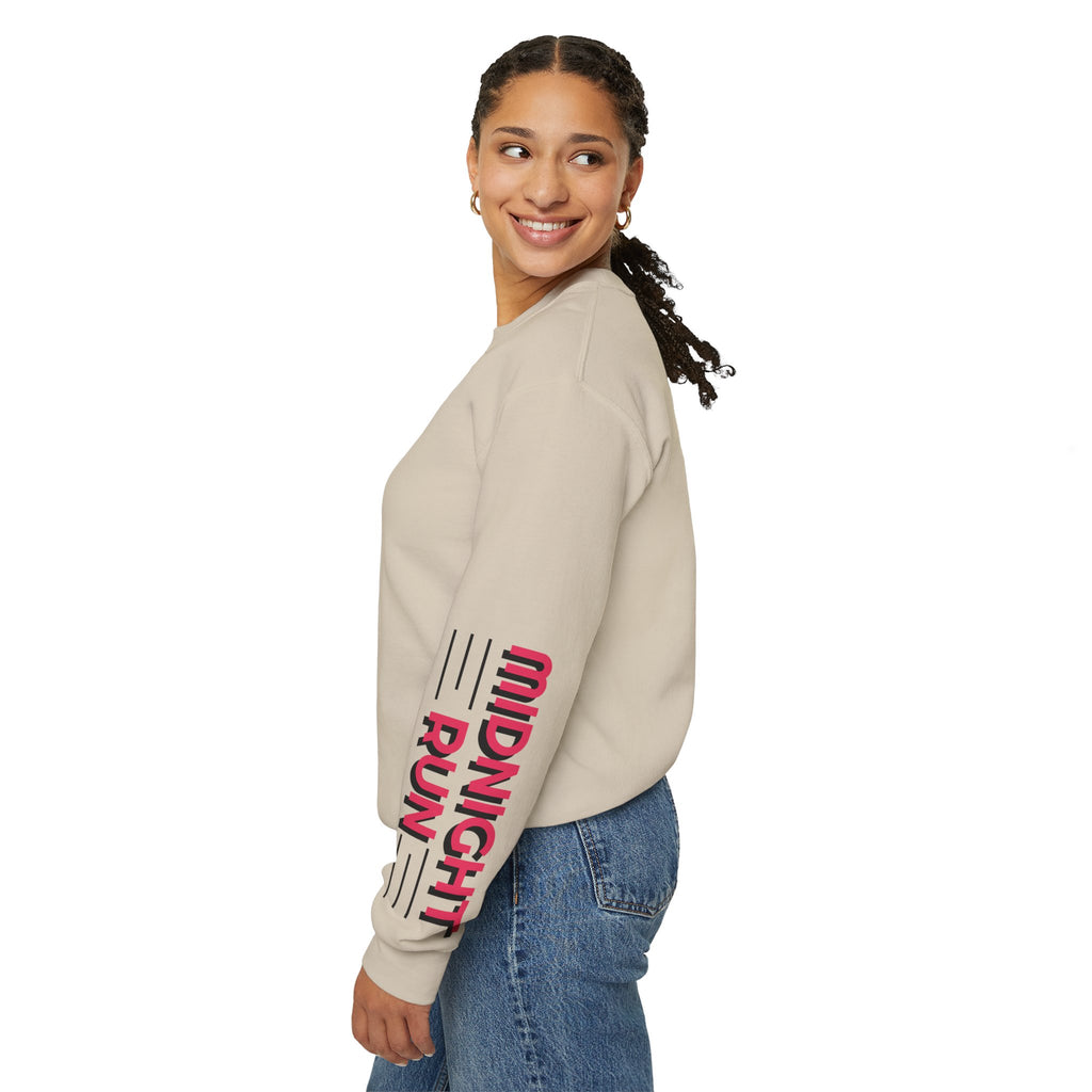 City Nights Crewneck Sweatshirt — 'Run / Midnight' Urban Skyline Graphic