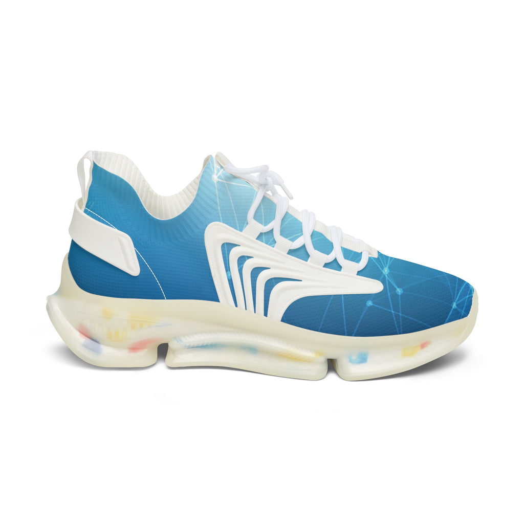Mesh Sneakers — Blue Geo Network Athletic Shoes for Women