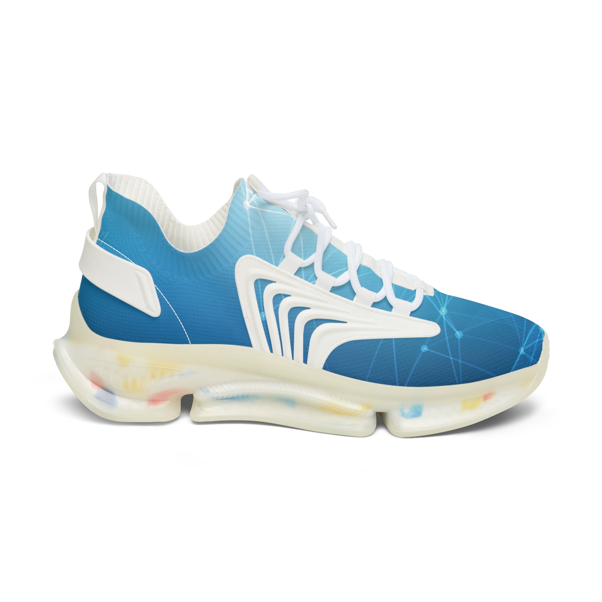 Mesh Sneakers — Blue Geo Network Athletic Shoes for Women