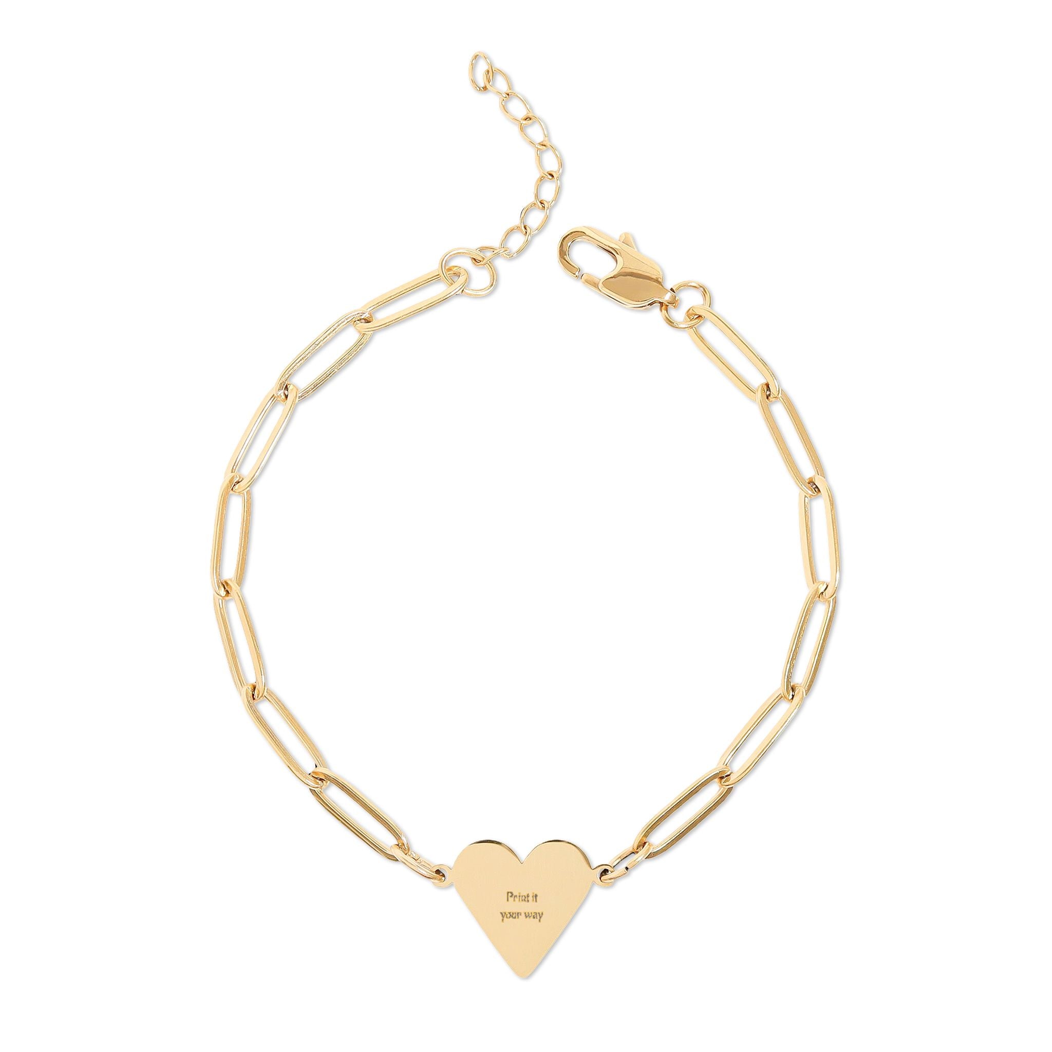 Engravable Paperclip Heart Bracelet — Personalized Gold/Rose Gold Chain Gift