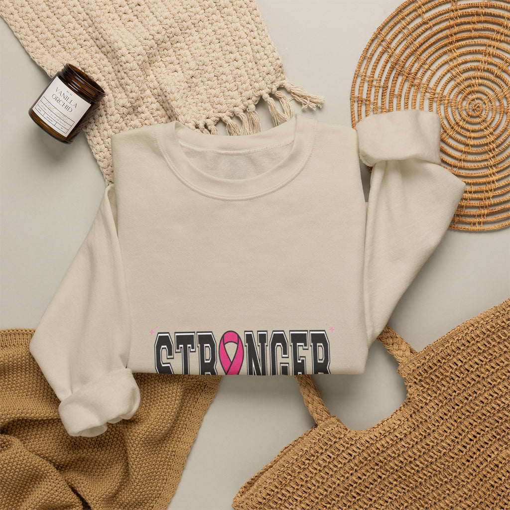 Stronger Together ribbon Crewneck Sweatshirt | Breast Cancer Awareness, Pink Typography