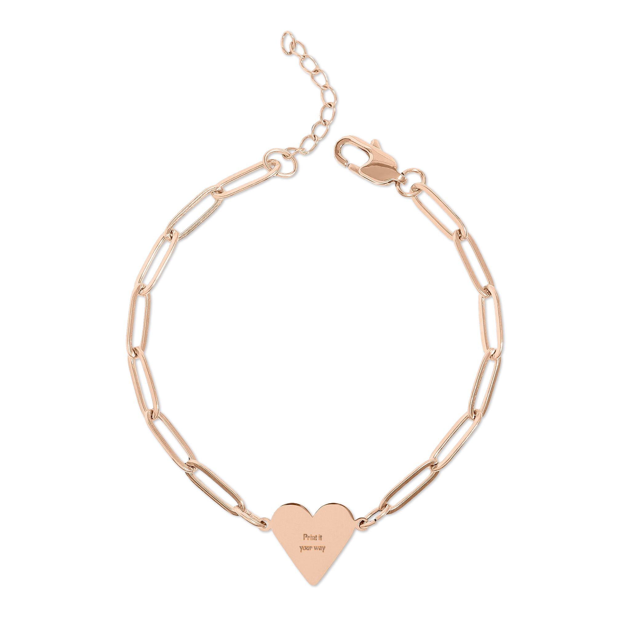 Engravable Paperclip Heart Bracelet — Personalized Gold/Rose Gold Chain Gift