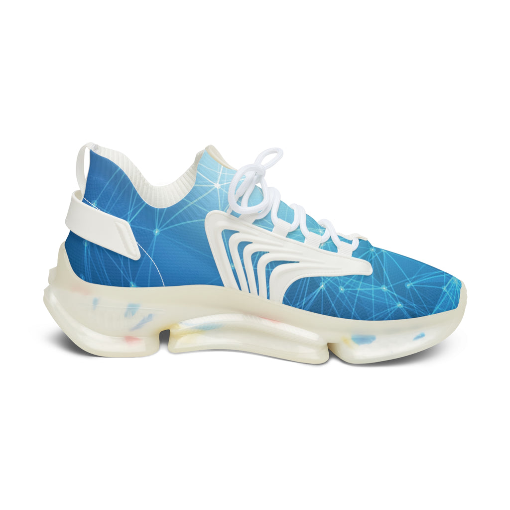 Mesh Sneakers — Blue Geo Network Athletic Shoes for Women