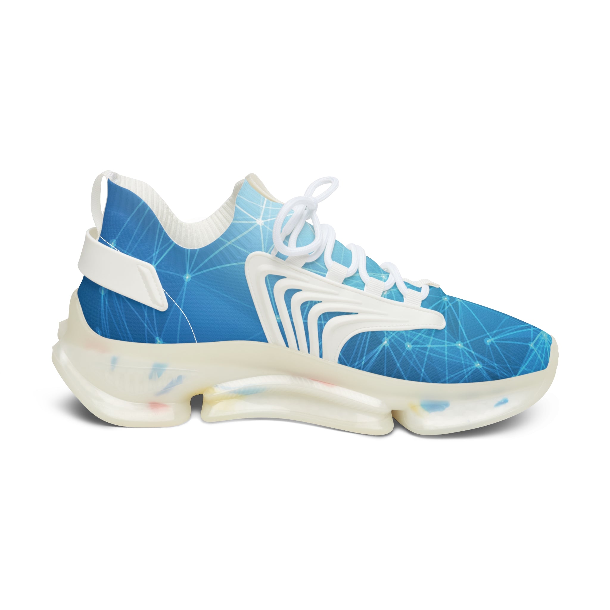 Mesh Sneakers — Blue Geo Network Athletic Shoes for Women