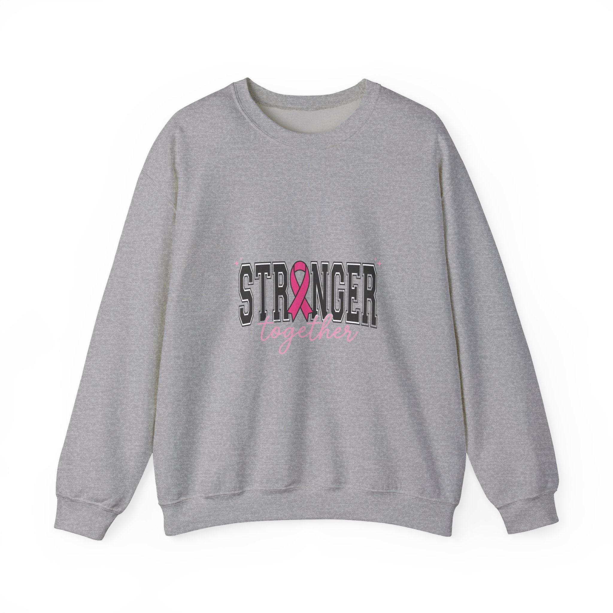 Stronger Together ribbon Crewneck Sweatshirt | Breast Cancer Awareness, Pink Typography
