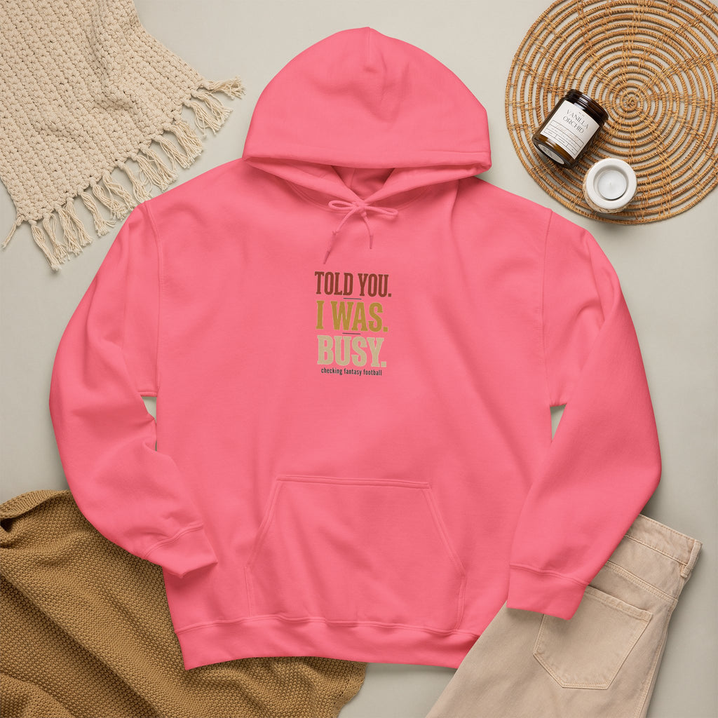 Told You I Was Busy Hoodie — Minimalist Text Graphic Pullover