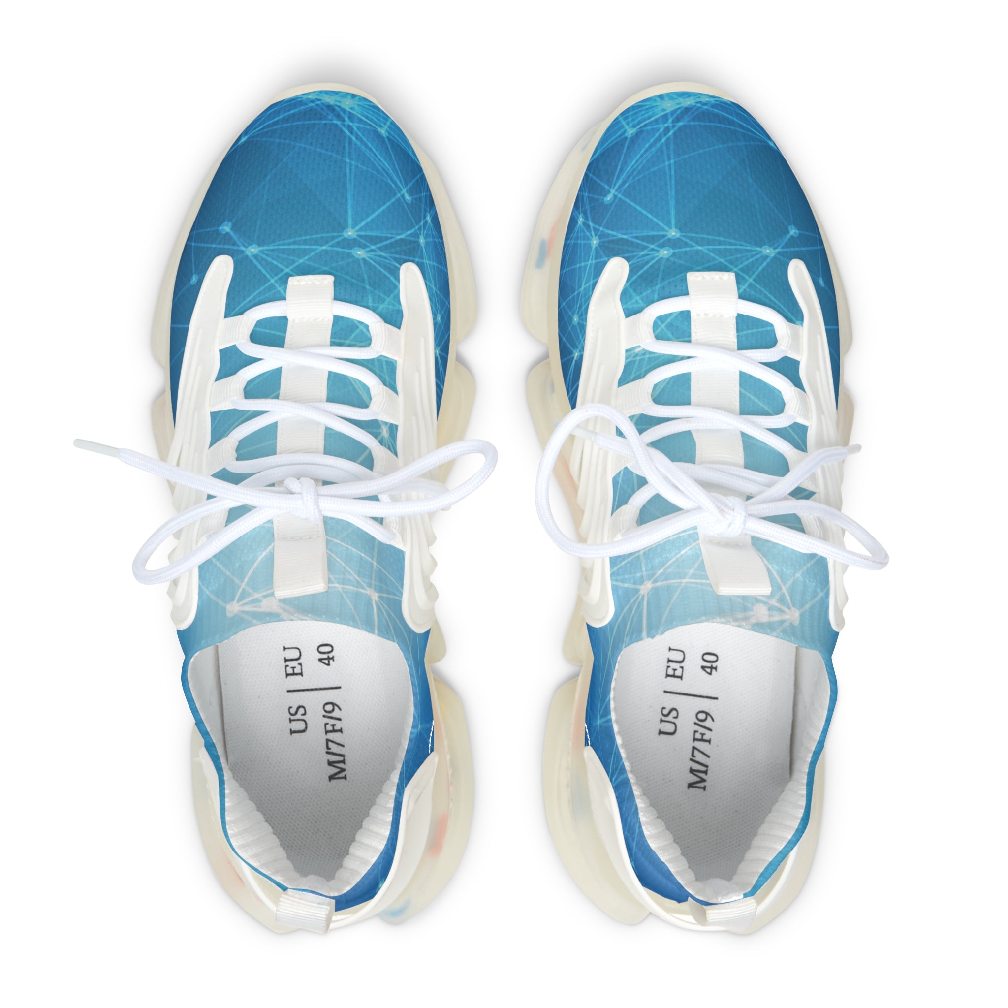 Mesh Sneakers — Blue Geo Network Athletic Shoes for Women