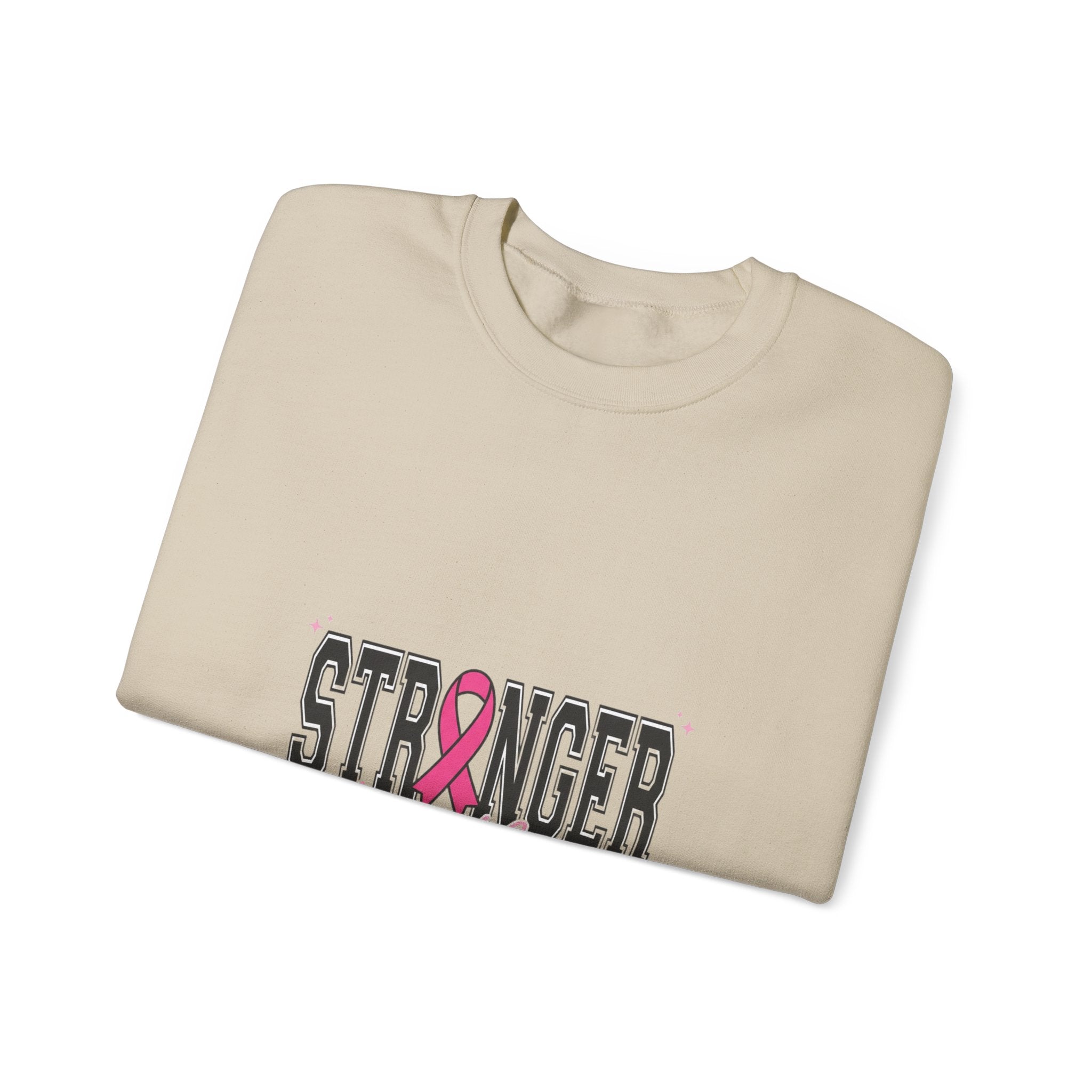 Stronger Together ribbon Crewneck Sweatshirt | Breast Cancer Awareness, Pink Typography