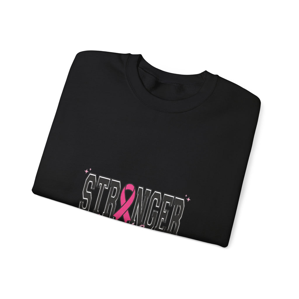 Stronger Together ribbon Crewneck Sweatshirt | Breast Cancer Awareness, Pink Typography