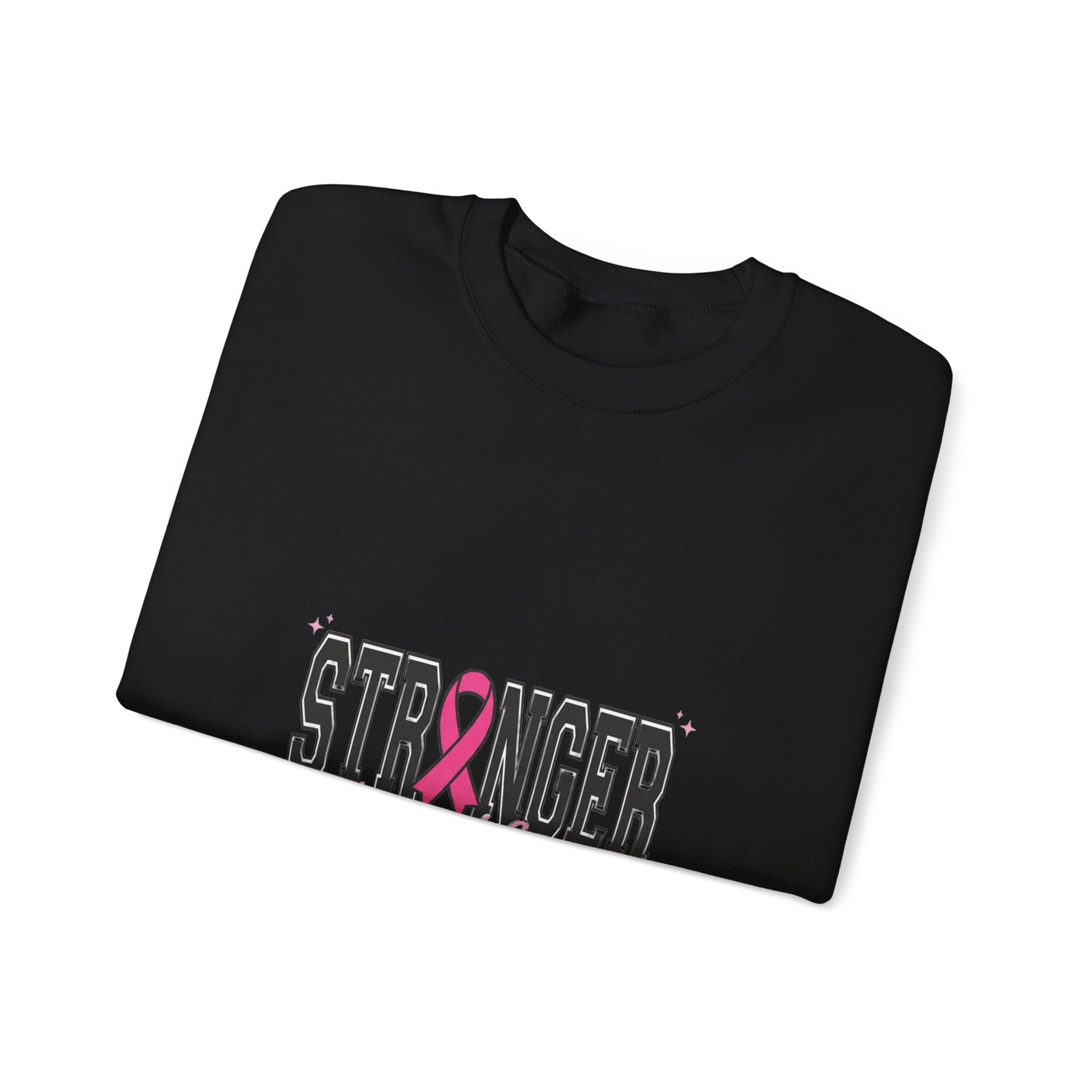 Stronger Together ribbon Crewneck Sweatshirt | Breast Cancer Awareness, Pink Typography