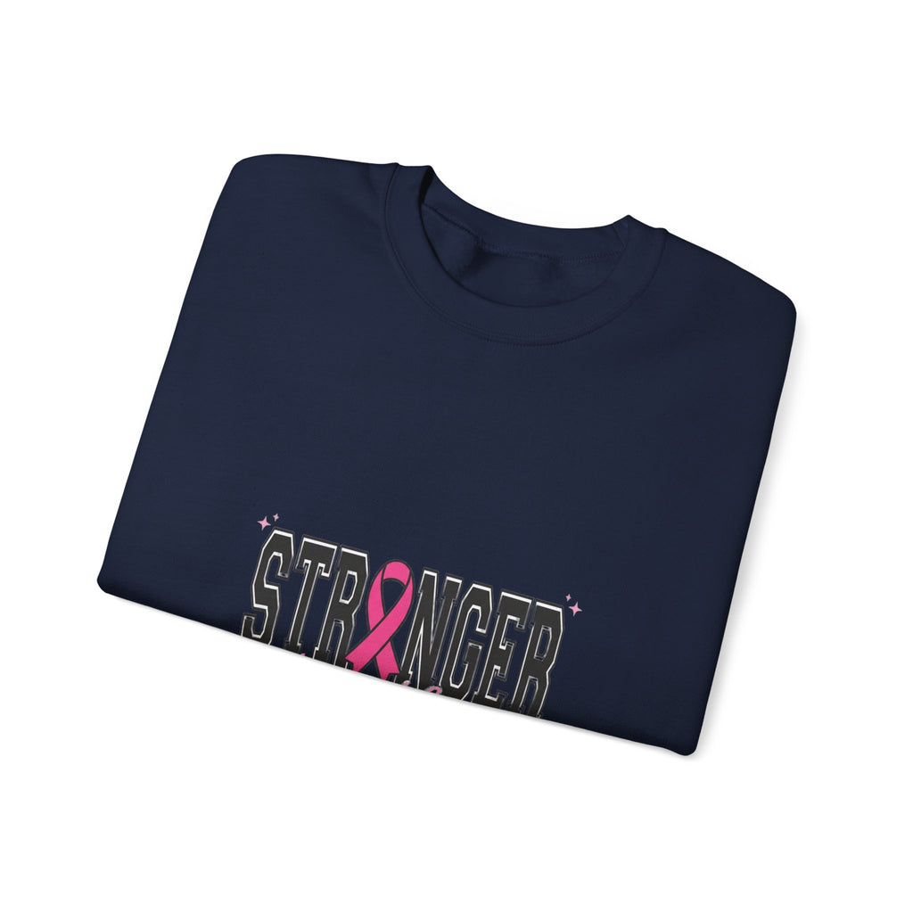 Stronger Together ribbon Crewneck Sweatshirt | Breast Cancer Awareness, Pink Typography