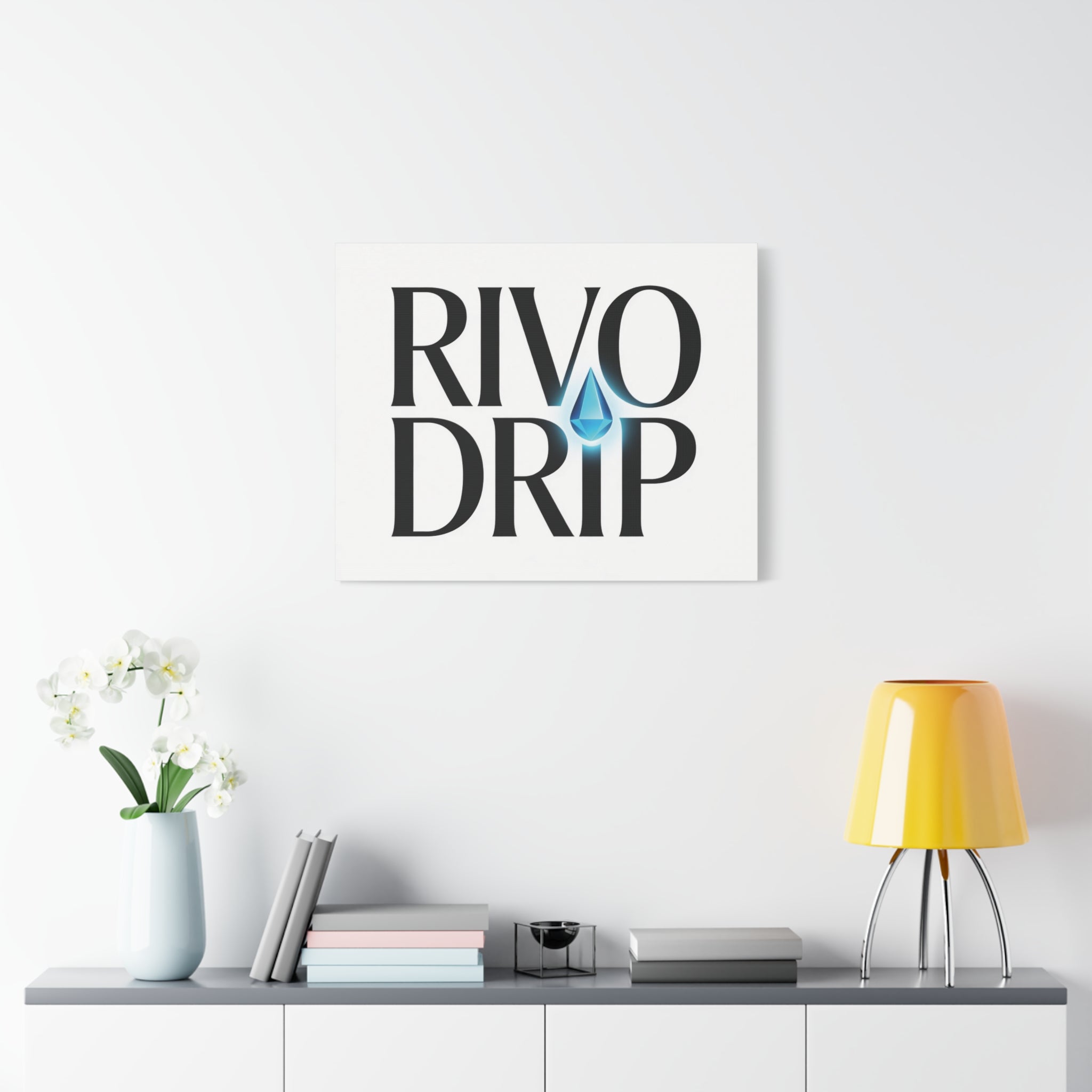 Personalize Logo Matte Canvas Print — Stretched Wall Art with Blue Droplet