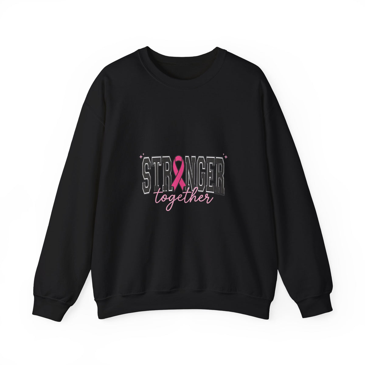 Stronger Together ribbon Crewneck Sweatshirt | Breast Cancer Awareness, Pink Typography