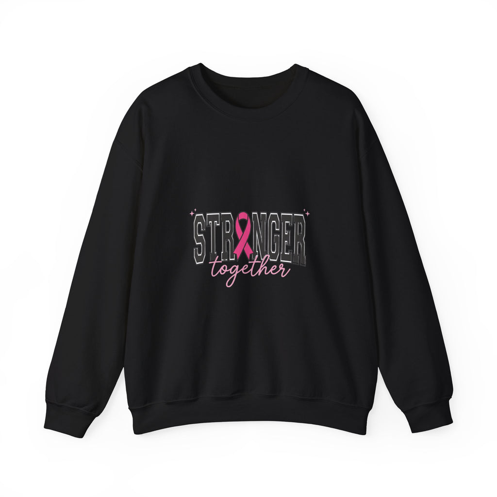 Stronger Together ribbon Crewneck Sweatshirt | Breast Cancer Awareness, Pink Typography