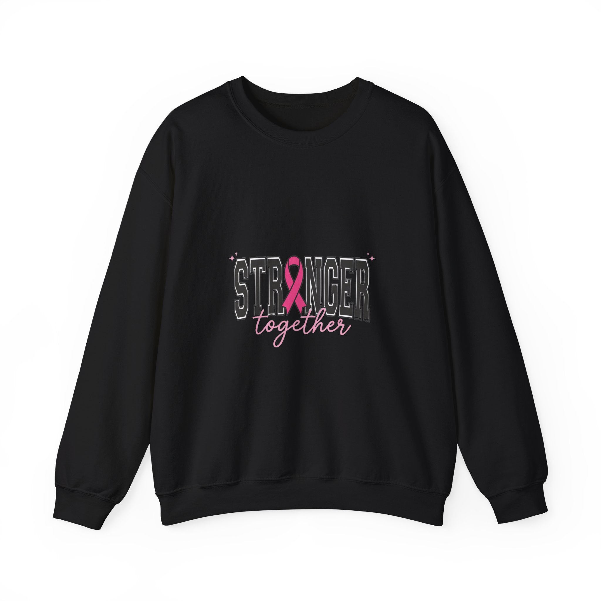 Stronger Together ribbon Crewneck Sweatshirt | Breast Cancer Awareness, Pink Typography