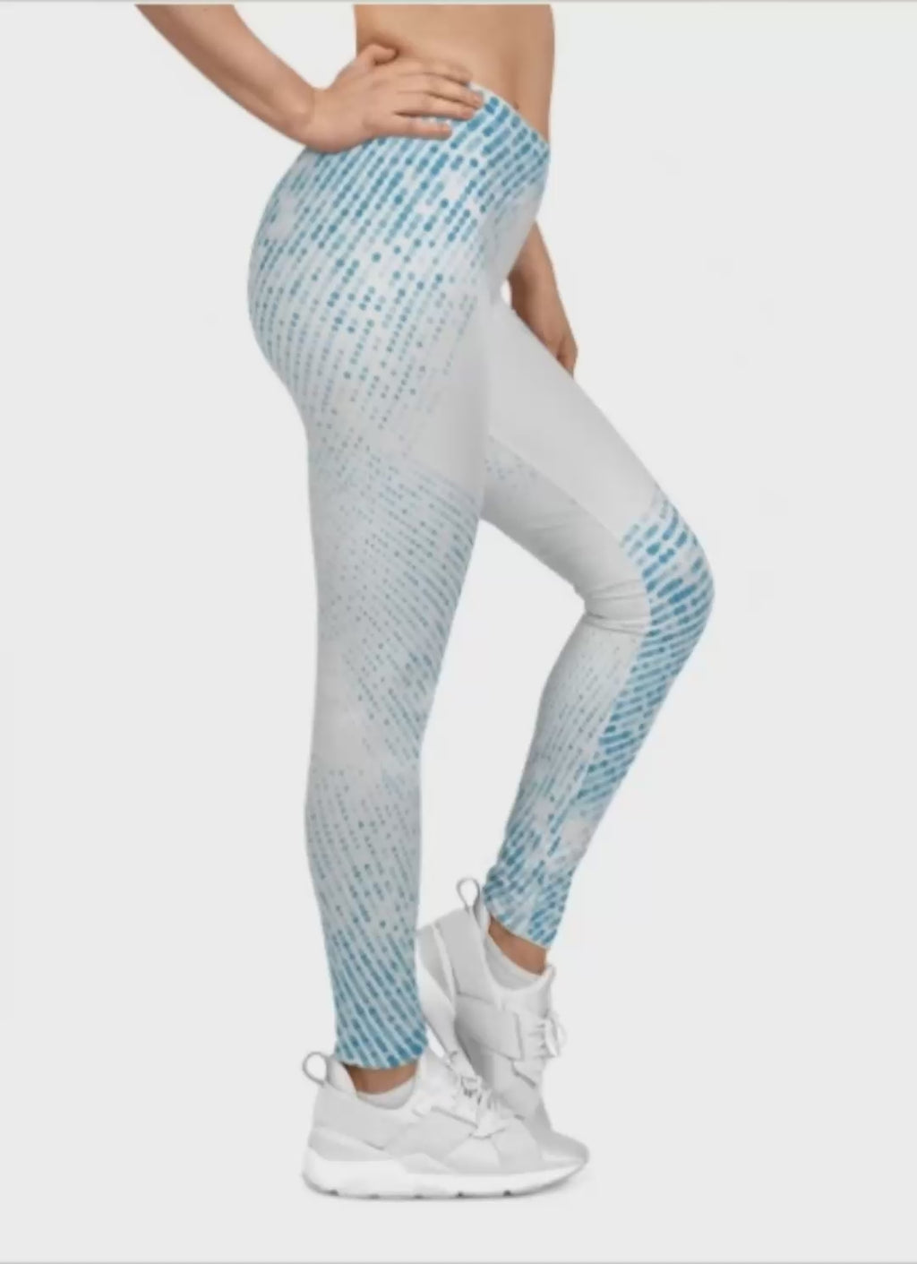 Blue Pixel Fade Leggings — Women's Casual All-Over Print