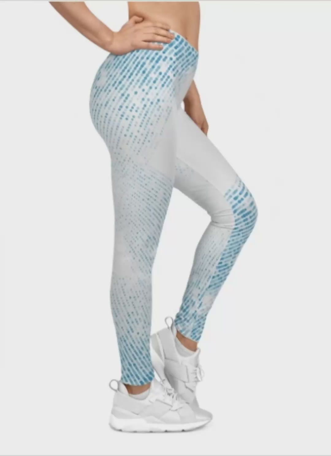 Blue Pixel Fade Leggings — Women's Casual All-Over Print
